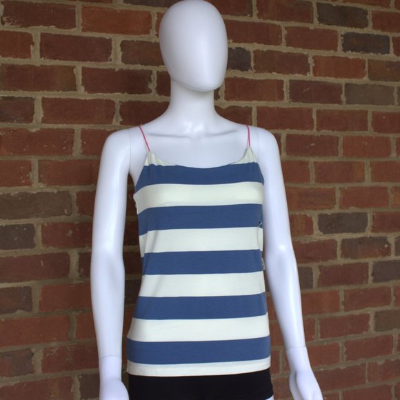 NEW | Joe Fresh | Blue & Whi Striped Cami | Built-in Bra | Hot Pink Straps | S/P - Picture 4 of 8